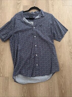 RVCA Navy Short-Sleeve Button-Up with Small floral Print